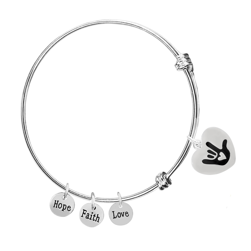 Deaf Awareness I Love You Sign Language Symbol Retractable Heart Charm Bracelets - The Awareness Company