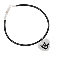 Load image into Gallery viewer, Deaf I Love You Sign Heart Charm Black Cord Bracelets - The Awareness Company