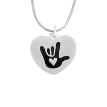Load image into Gallery viewer, Deaf I Love You Sign Language Symbol Awareness Heart Necklaces - The Awareness Company