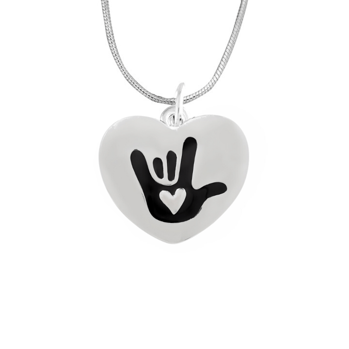 Deaf I Love You Sign Language Symbol Awareness Heart Necklaces - The Awareness Company