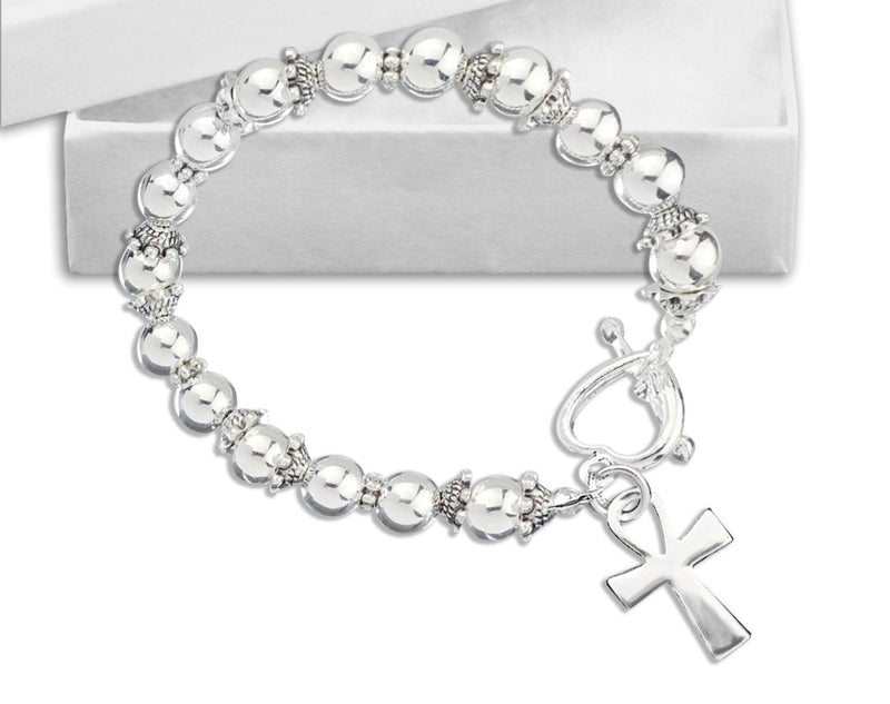 Decorative Silver Cross Religious Charm Beaded Bracelets 