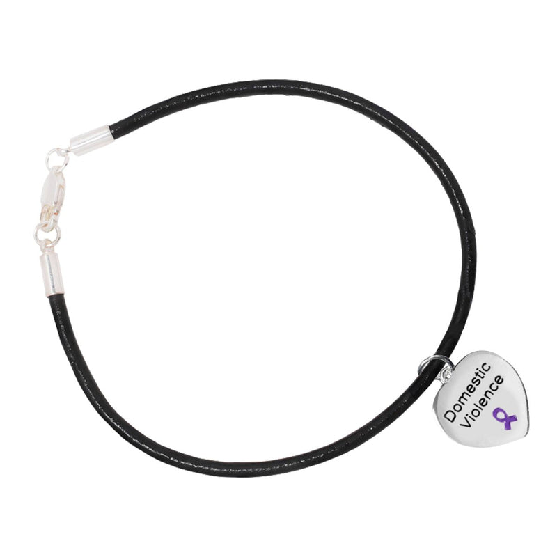 Domestic Violence Awareness Heart Charm Leather Bracelets - The Awareness Company
