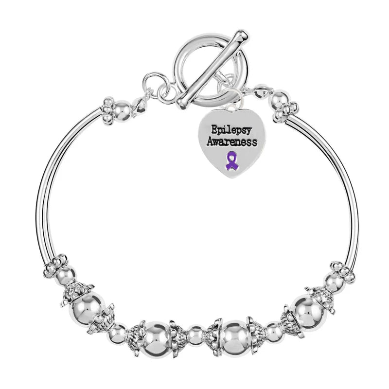 Epilepsy Awareness Purple Ribbon Partial Beaded Bracelets