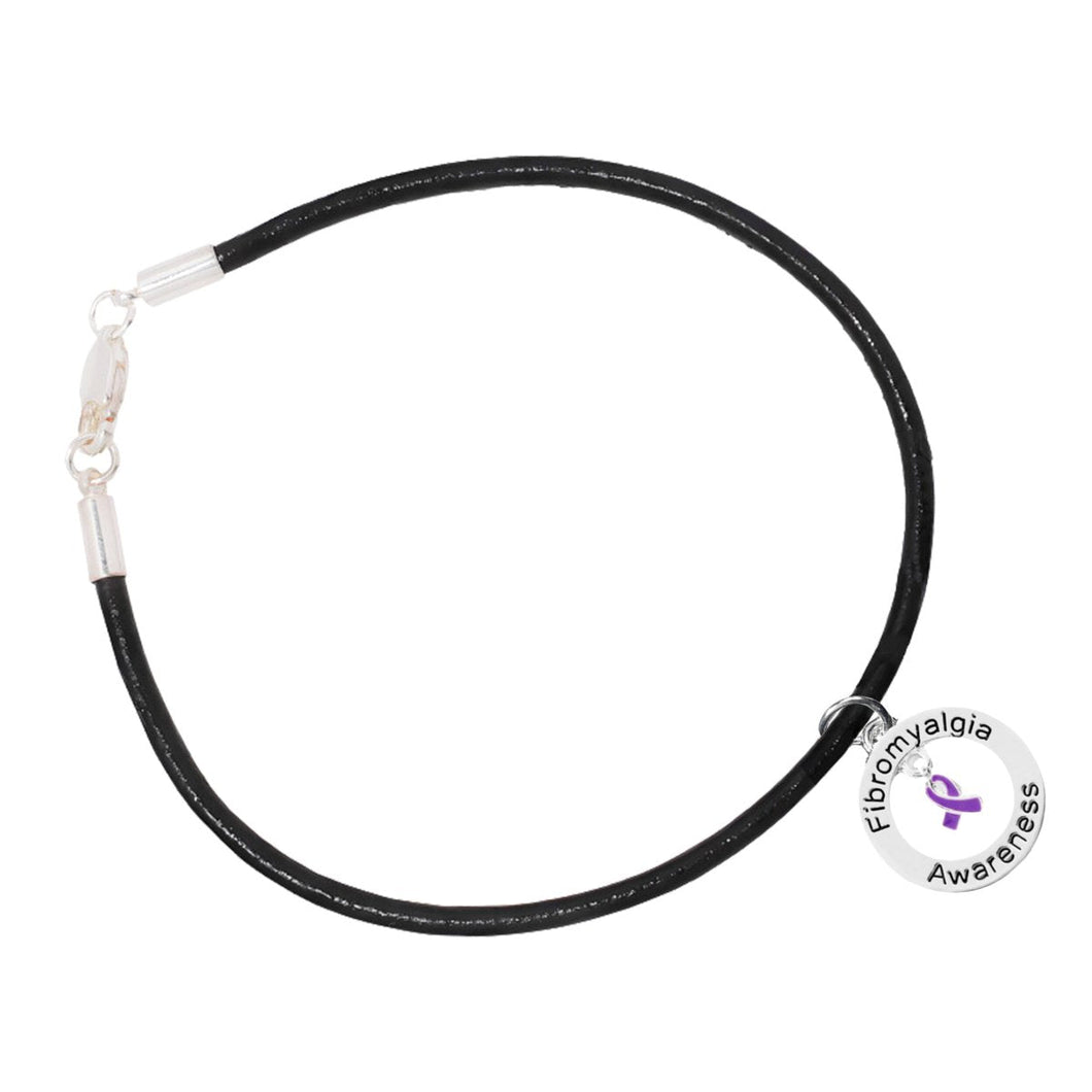Fibromyalgia Awareness Black Leather Cord Bracelets - The Awareness Company