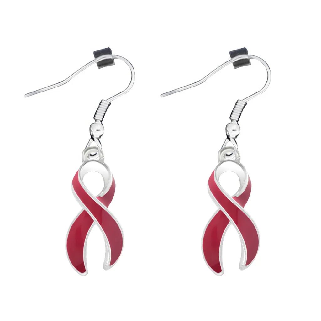 Hanging Burgundy Ribbon Awareness Earrings - The Awareness Company