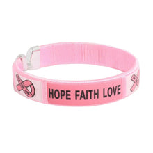 Load image into Gallery viewer, Hope, Faith, Love Pink Ribbon Bangle Bracelets - The Awareness Company