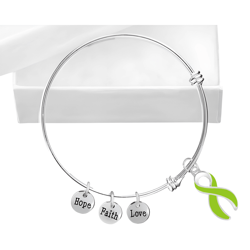 Hope Lime Green Ribbon Retractable Charm Bracelets - The Awareness Company