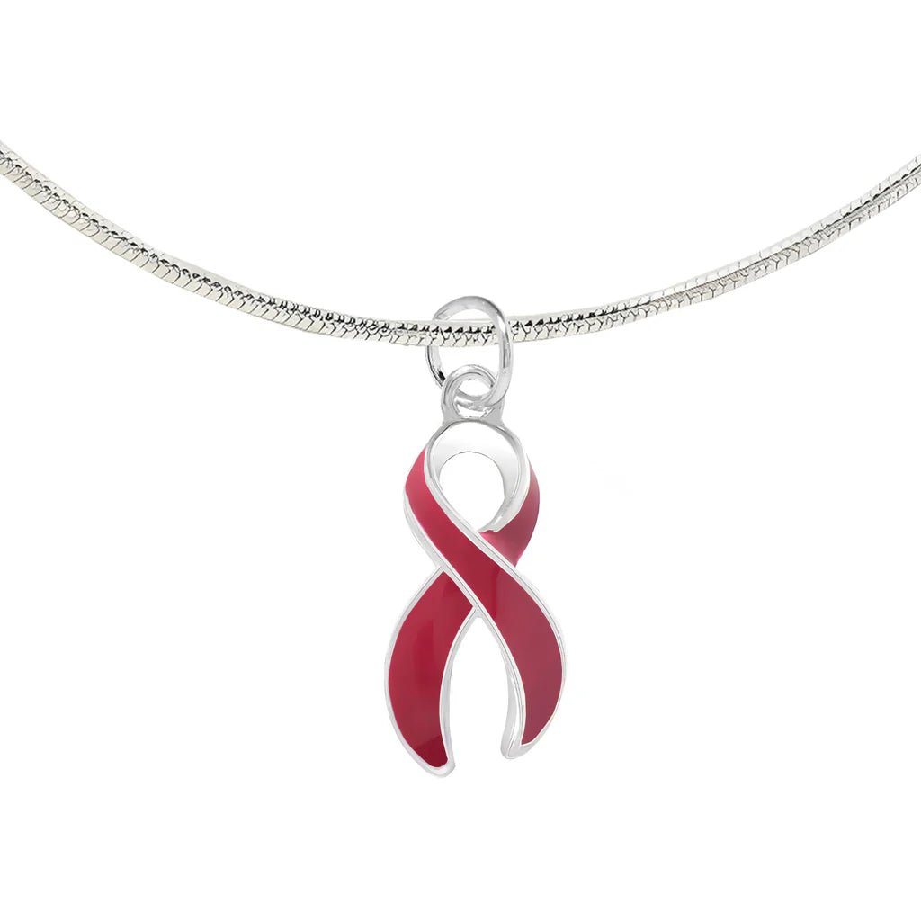 Large Burgundy Ribbon Awareness Necklace - The Awareness Company