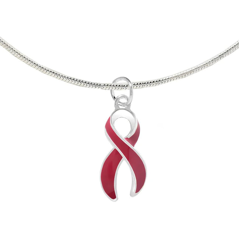 Large Burgundy Ribbon Awareness Necklace - The Awareness Company