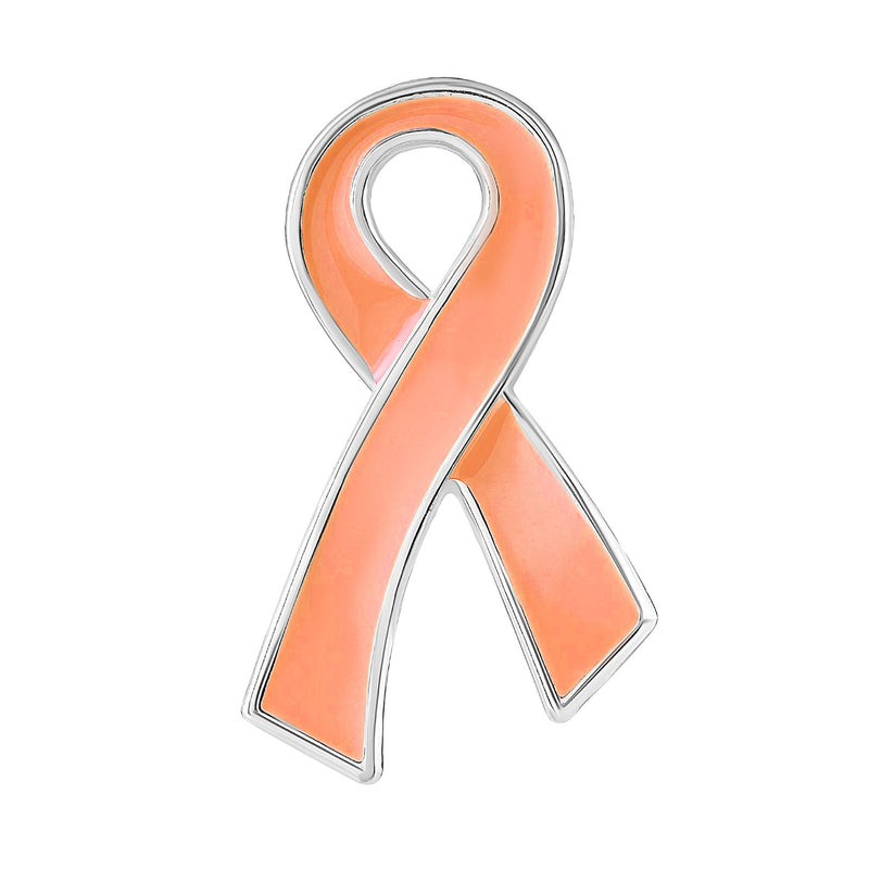 Large Peach Ribbon Awareness Pins - The Awareness Company