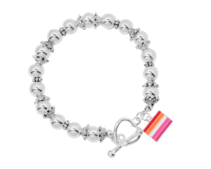 Lesbian Sunset Flag Silver Beaded Bracelets - The Awareness Company