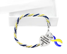 Load image into Gallery viewer, Make A Difference Blue &amp; Yellow Ribbon Rope Bracelets - The Awareness Company