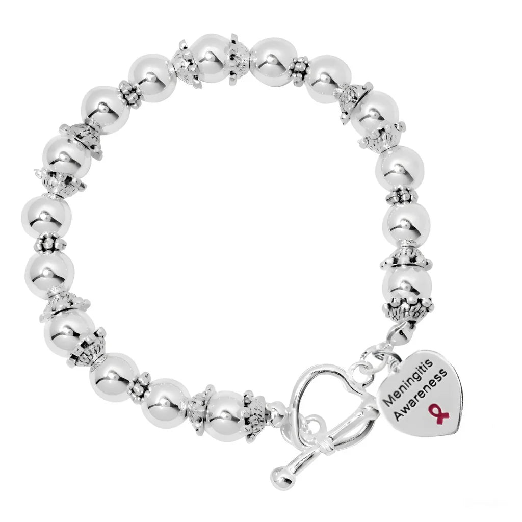 Meningitis Awareness Beaded Bracelets with Heart Burgundy Ribbon Charm - The Awareness Company