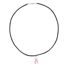 Load image into Gallery viewer, Large Pink Ribbon Leather Cord Necklaces - The Awareness Company