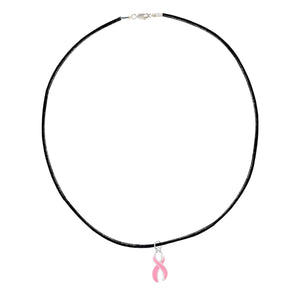 Large Pink Ribbon Leather Cord Necklaces - The Awareness Company