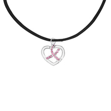 Load image into Gallery viewer, Crystal Heart Pink Ribbon Leather Cord Necklaces - The Awareness Company