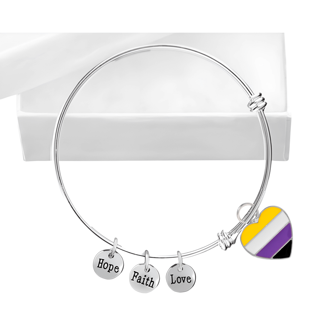Non - Binary Flag Heart Retractable Charm Bracelets - The Awareness Company