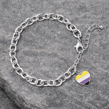 Load image into Gallery viewer, Non - Binary Heart Flag Chunky Charm Bracelets - The Awareness Company