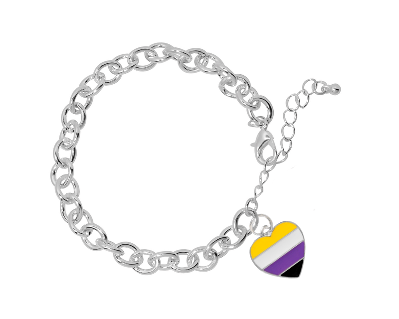 Non - Binary Heart Flag Chunky Charm Bracelets - The Awareness Company