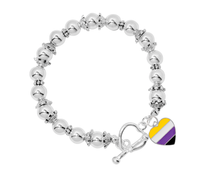 Load image into Gallery viewer, Non - Binary Heart Flag Silver Beaded Bracelets - The Awareness Company