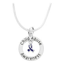 Load image into Gallery viewer, Child Abuse Awareness Dark Blue Ribbon Necklaces