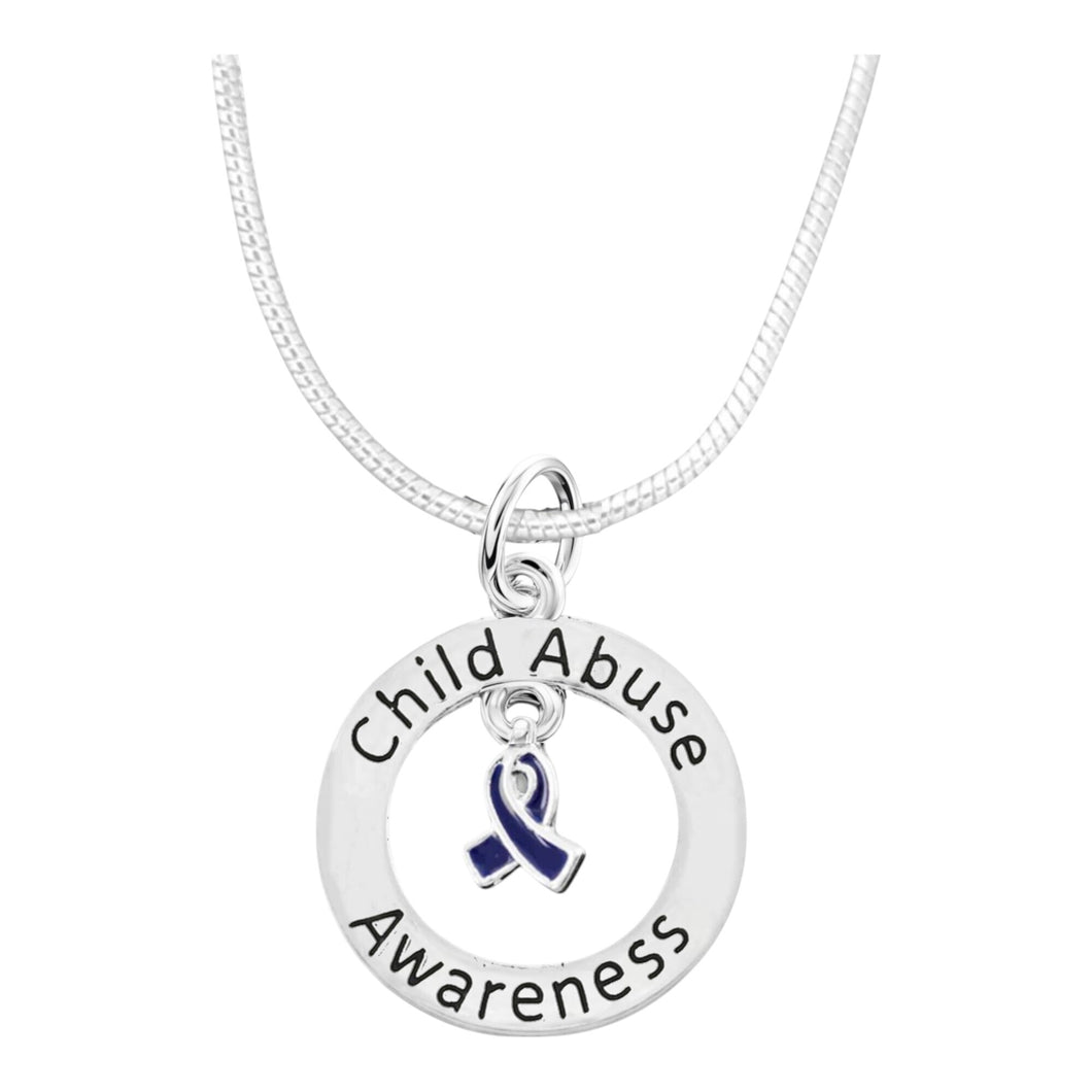 Child Abuse Awareness Dark Blue Ribbon Necklaces