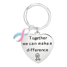 Load image into Gallery viewer, Pink &amp; Blue Ribbon Big Heart Key Chains - The Awareness Company