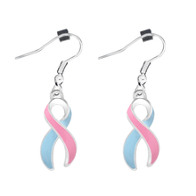 Load image into Gallery viewer, Pink &amp; Blue Ribbon Hanging Earrings - The Awareness Company