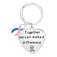 Load image into Gallery viewer, Pink &amp; Teal Ribbon Big Heart Key Chains - The Awareness Company