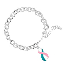 Load image into Gallery viewer, Pink &amp; Teal Ribbon Charm Chunky Bracelets - The Awareness Company