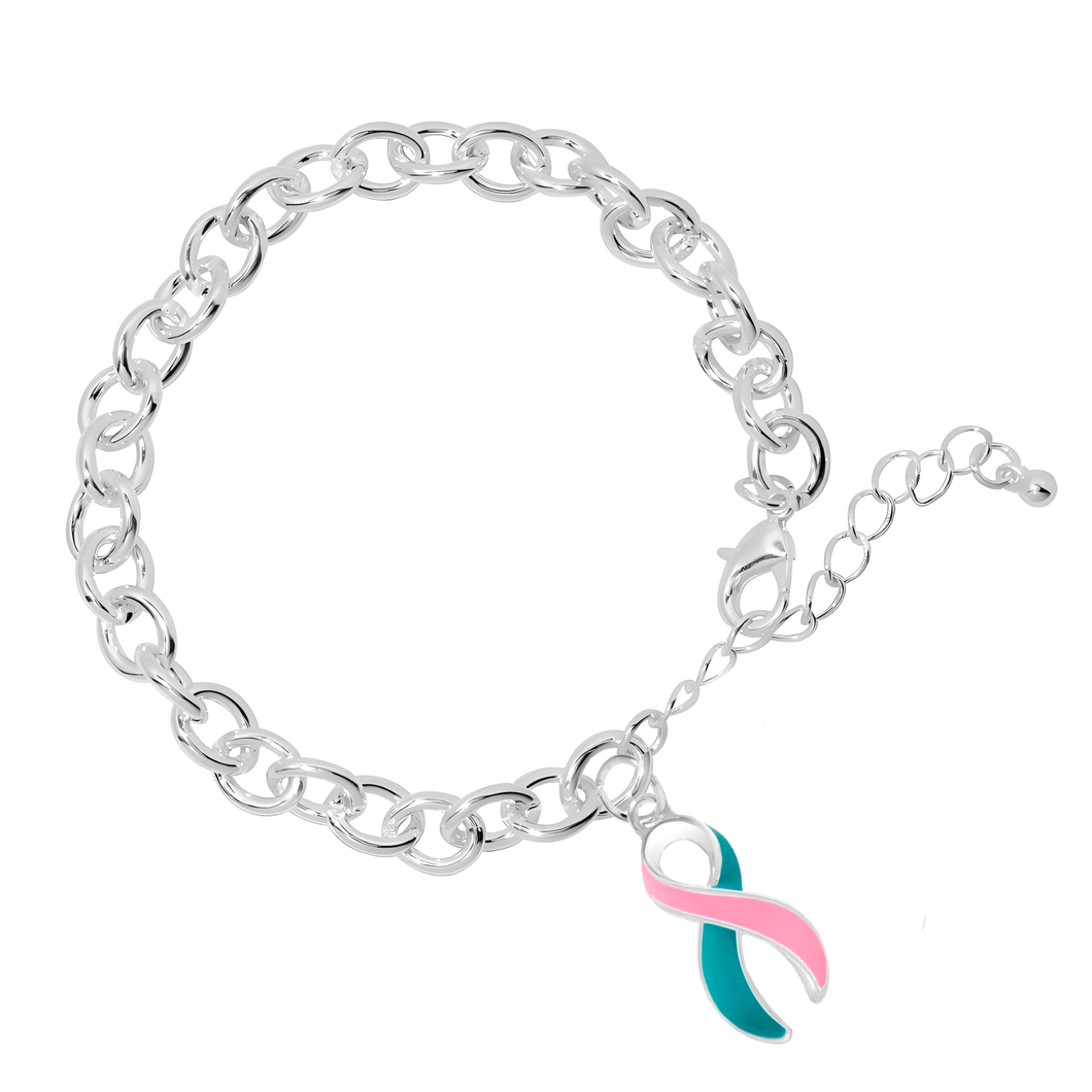 Pink & Teal Ribbon Charm Chunky Bracelets - The Awareness Company