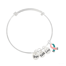 Load image into Gallery viewer, Pink &amp; Teal Ribbon Hope Retractable Charm Bracelets - The Awareness Company