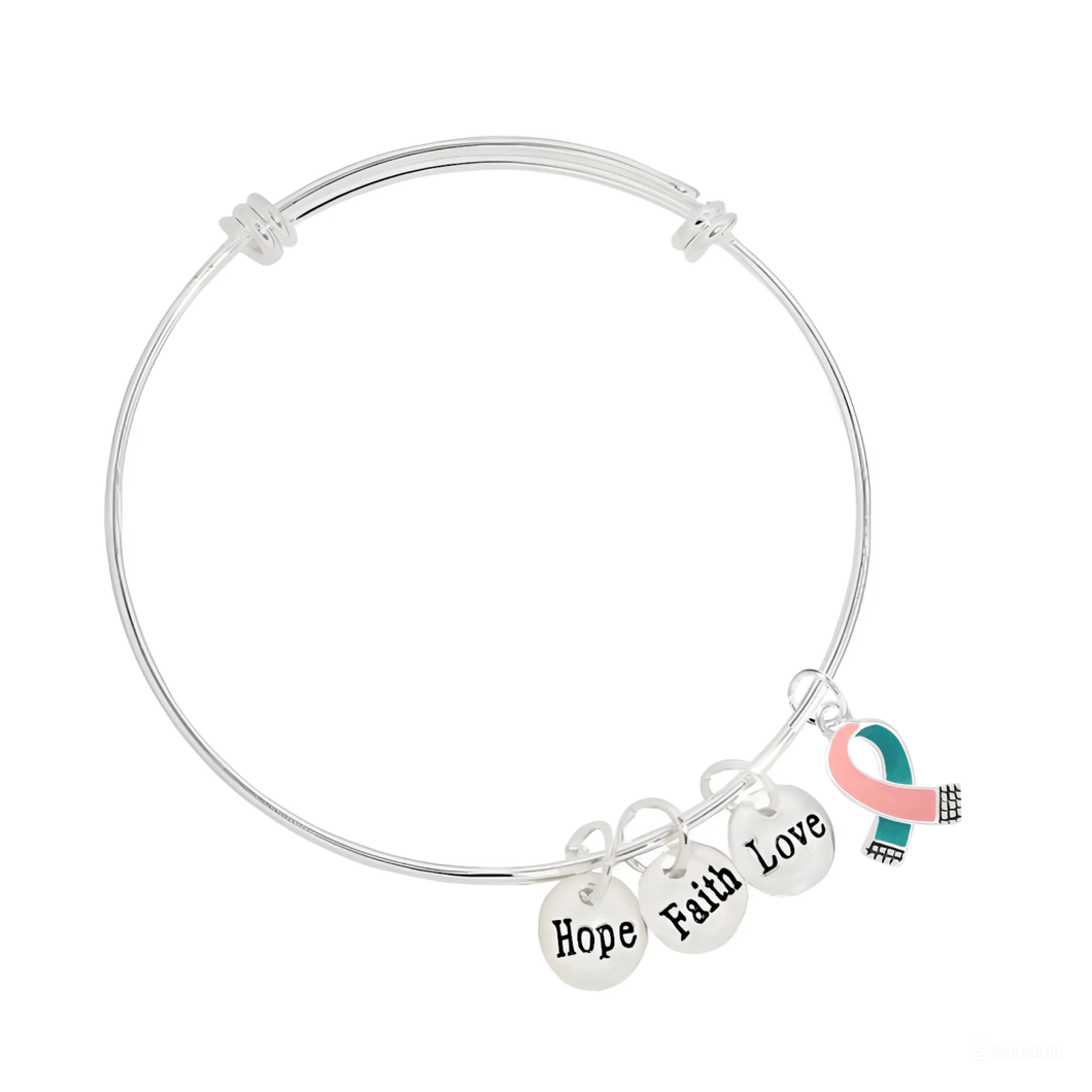 Pink & Teal Ribbon Hope Retractable Charm Bracelets - The Awareness Company