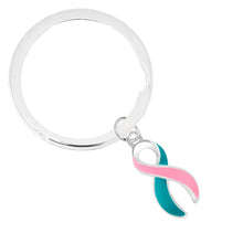 Load image into Gallery viewer, Pink &amp; Teal Ribbon Horseshoe Key Chains - The Awareness Company