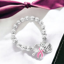 Load image into Gallery viewer, Bulk Where There Is Love Heart Charm Pink Ribbon Bracelets for Breast Cancer - The Awareness Company