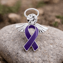 Load image into Gallery viewer, Purple Ribbon Angel Awareness Pins - The Awareness Company