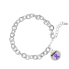 Load image into Gallery viewer, Purple Ribbon Believe Charm Link Style Chunky Bracelets - The Awareness Company