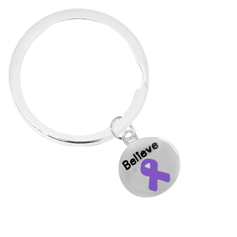Purple Ribbon Believe Split Style Keychains - The Awareness Company
