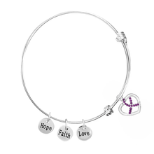 Load image into Gallery viewer, Purple Ribbon Crystal Heart Charm Retractable Bracelets - The Awareness Company