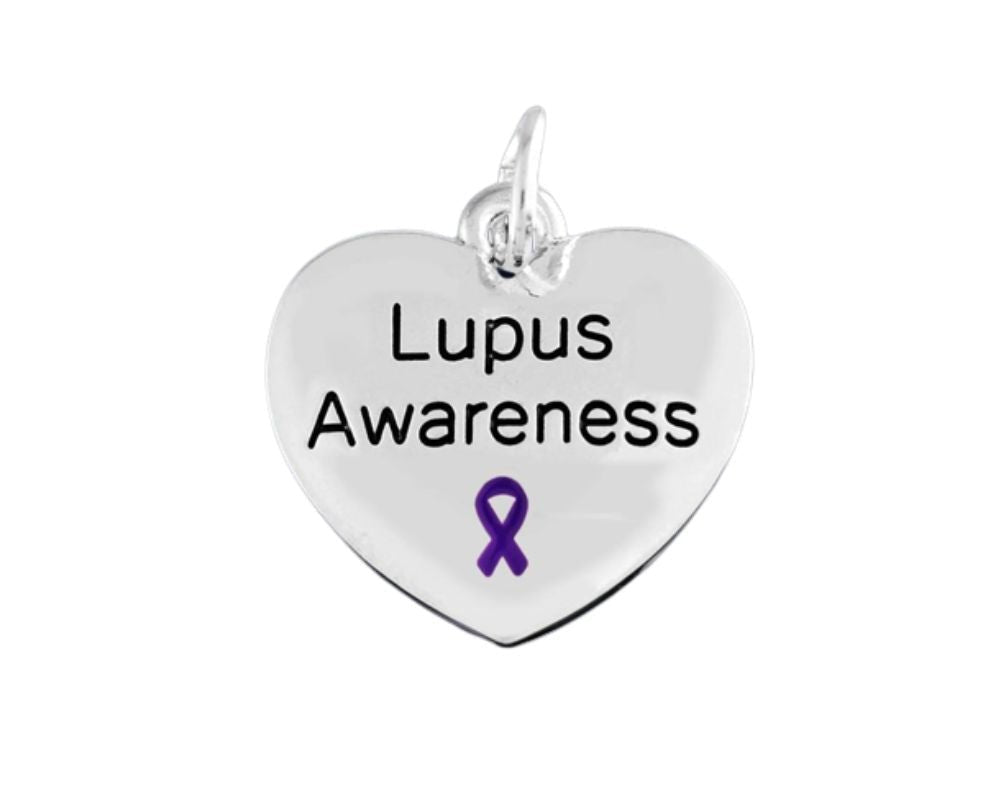 Purple Ribbon Lupus Awareness Heart Charms - The Awareness Company