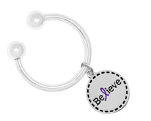 Load image into Gallery viewer, Purple Ribbon Round Believe Keychains - The Awareness Company