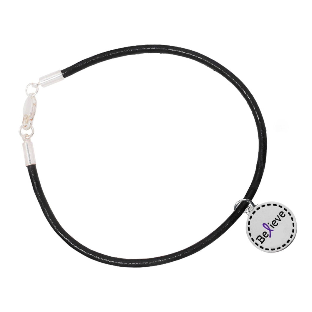 Purple Ribbon Round Believe Leather Cord Bracelets - The Awareness Company