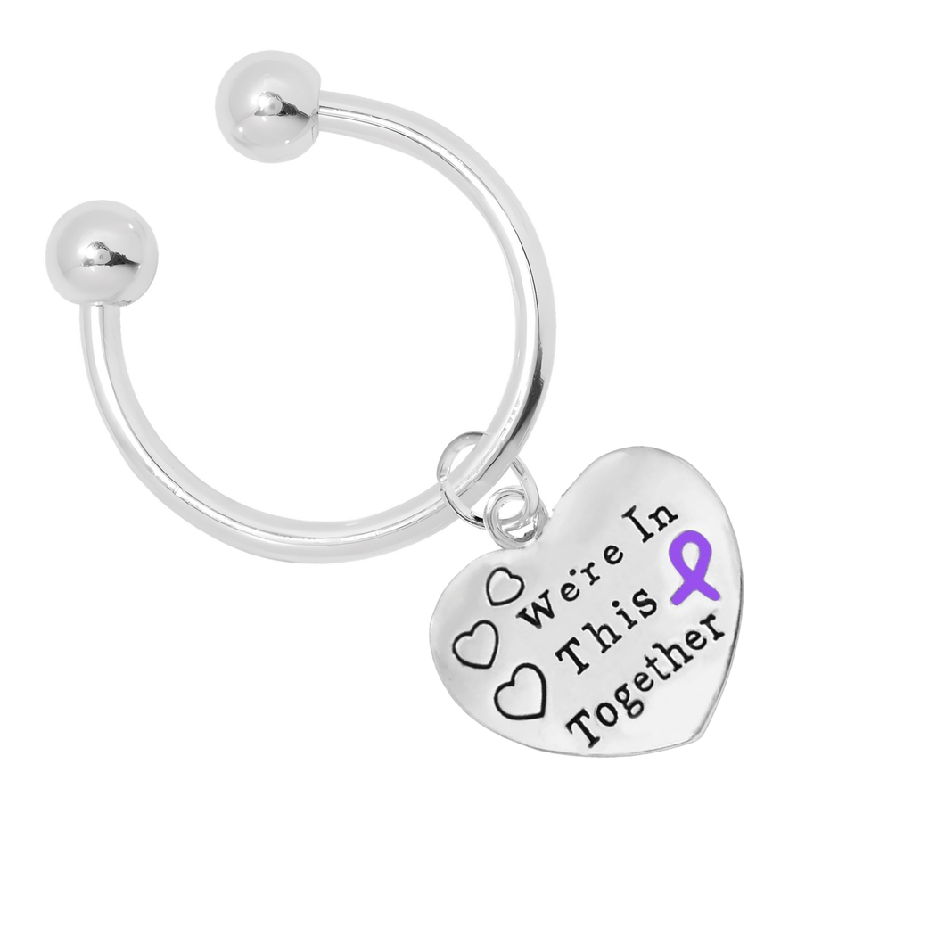 Purple Ribbon We're In This Together Keychains - The Awareness Company