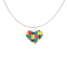 Load image into Gallery viewer, Puzzle Piece Autism Awareness Multicolored Heart Necklaces - The Awareness Company