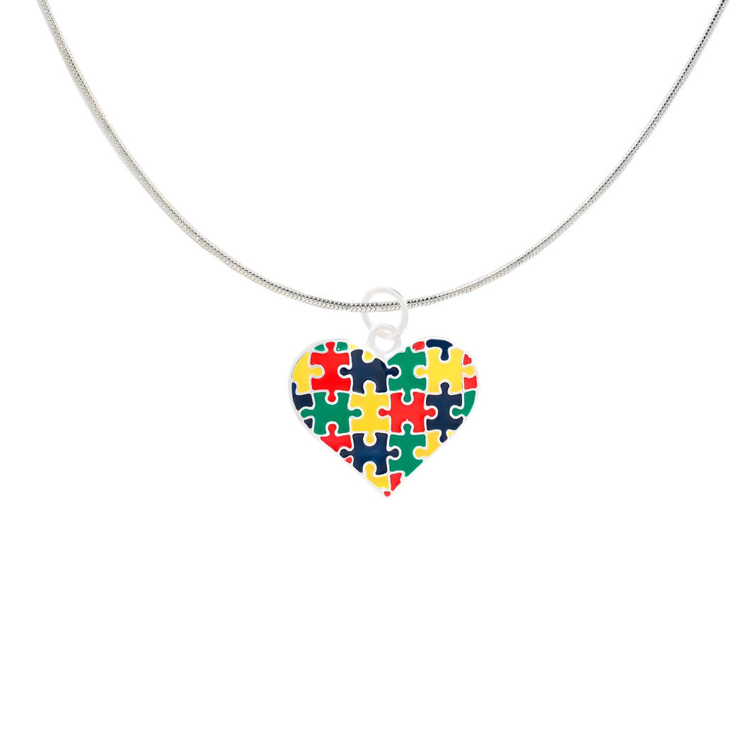 Puzzle Piece Autism Awareness Multicolored Heart Necklaces - The Awareness Company