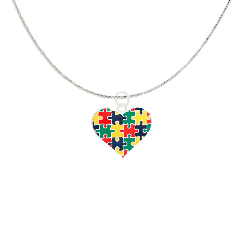 Puzzle Piece Autism Awareness Multicolored Heart Necklaces - The Awareness Company