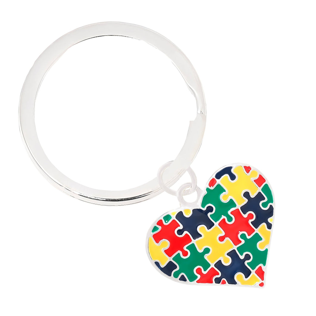 Puzzle Piece Autism Awareness Multicolored Heart Split Style Key Chains - The Awareness Company