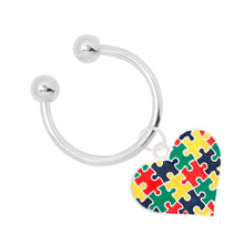 Load image into Gallery viewer, Puzzle Piece Multicolored Heart Horseshoe Key Chains - The Awareness Company