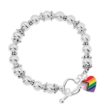 Load image into Gallery viewer, Quasar Heart Flag Charm Silver Beaded Bracelets - The Awareness Company
