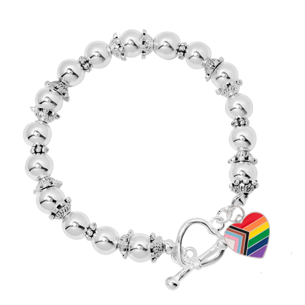 Quasar Heart Flag Charm Silver Beaded Bracelets - The Awareness Company